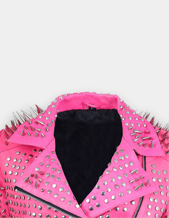 Women Genuine Cow Hide Leather Studded Jacket made with 100 % Top Quality Leather